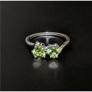 Double Natural Peridot Heart Ring in 925 Sterling Silver  size 6.5